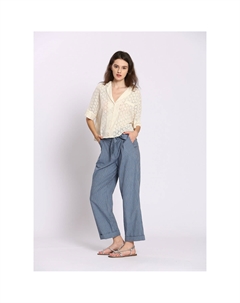 Брюки широкие в полоску с поясом синий Laredoute