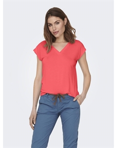 Футболка с V-образным вырезом красный Only