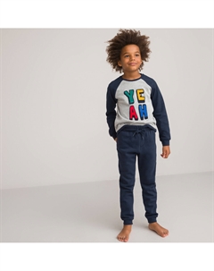 Пижама из мольтона надпись с вышивкой из ткани букле синий Laredoute