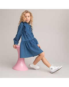Платье из джинсовой ткани с воланами 3-12 лет синий La redoute collections