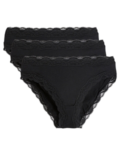 Комплект из 3 трусов-слипов из хлопка и кружева черный La redoute collections