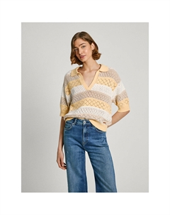 Пуловер из ажурного трикотажа с короткими рукавами бежевый Laredoute