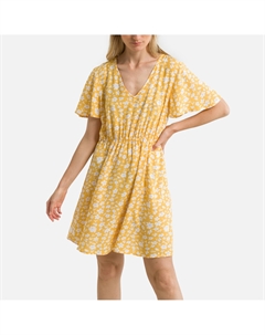 Платье короткое с V-образным вырезом желтый Laredoute