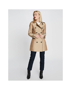 Тренч на пуговицах средней длины с ремешком бежевый Laredoute