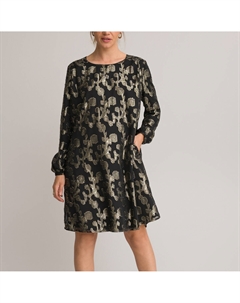 Платье-миди прямое сцветочный принт черный Laredoute