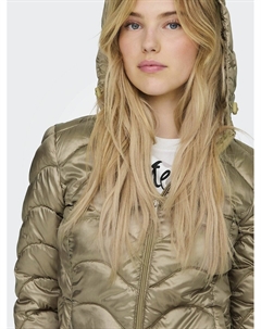 Куртка стеганая радужного цвета с капюшоном бежевый Only