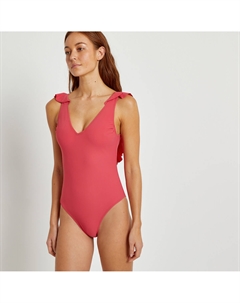 Купальный костюм цельный Signature с оборками розовый La redoute collections