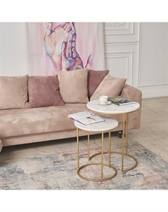 Набор столиков из натурального мрамора и металла белый So'home