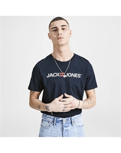 Футболка с круглым вырезом короткими рукавами и принтом спереди синий Jack & jones