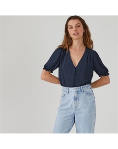 Блузка с V-образным вырезом с короткими рукавами синий La redoute collections
