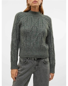 Пуловер с воротником-стойкой из витого трикотажа зеленый Vero moda