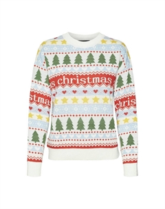 Пуловер новогодний с круглым вырезом белый Vero moda