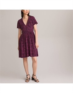 Платье расклешенное с V-образным вырезом и принтом красный La redoute collections