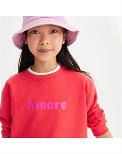 Свитшот с круглым вырезом из мольтона с надписью Amore оранжевый La redoute collections