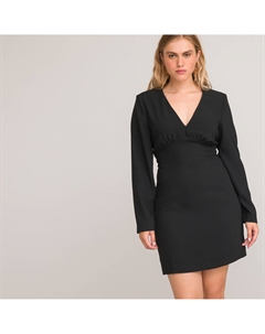 Платье короткое Signature V-образный вырез черный La redoute collections