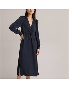 Платье длинное расклешенное с длинными рукавами синий Laredoute