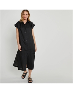 Длинное льняное платье-рубашка черный La redoute collections