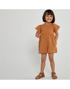 Комбинезон с шортами с рукавами с воланами и вышивкой каштановый Laredoute