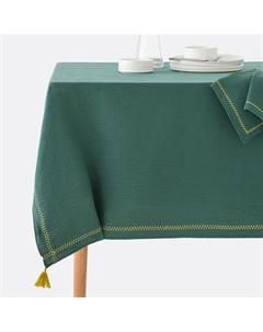 Скатерть из хлопчатобумажной газовой ткани Kumla с вышивкой зеленый La redoute interieurs
