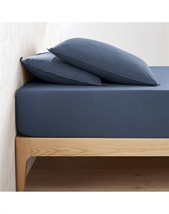 Простыня натяжная из однотонного стираного хлопка высота бортика 30 см Scenario синий Laredoute