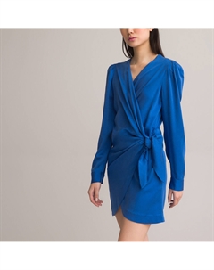 Платье короткое с запахом длинные рукава синий La redoute collections