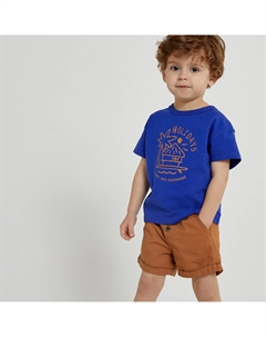 Футболка с круглым вырезом и принтом хижина и пальма синий Laredoute