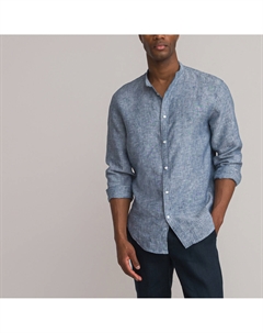 Рубашка льняная прямого покроя с воротником мао Signature AURELE синий Laredoute