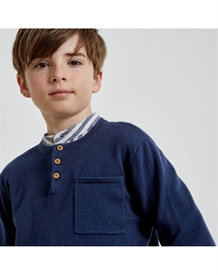 Пуловер с тунисским вырезом из тонкого трикотажа синий La redoute collections