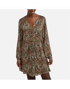 Платье короткое V-образный вырез с принтом оранжевый Only