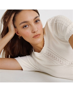 Пуловер с круглым вырезом и короткими рукавами белый La redoute collections