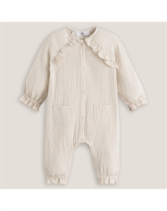 Комбинезон длинный с воланами из хлопчатобумажной газовой ткани бежевый La redoute collections