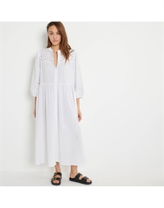 Платье длинное расклешенное с вышивкой белый La redoute collections