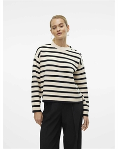 Пуловер в полоску вставки с пуговицами черный Vero moda
