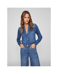 Рубашка из денима с длинными рукавами синий Vila