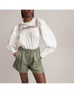 Футболка с викторианским воротником и длинными рукавами белый Laredoute