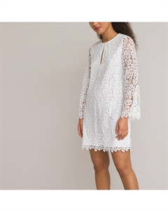 Платье короткое с вышивкой и длинными рукавами белый Laredoute