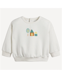 Свитшот с круглым вырезом из мольтона на кнопках на спинке бежевый La redoute collections