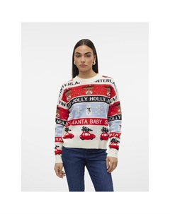 Пуловер новогодний с круглым вырезом белый Vero moda