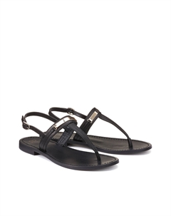 Сандалии с перемычкой из кожи с орнаментом черный Laredoute