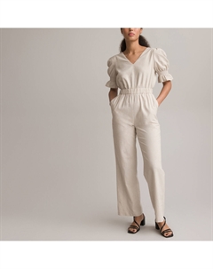 Комбинезон брючный из льна и хлопка бежевый Laredoute