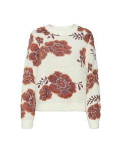 Пуловер с цветочным принтом и круглым вырезом белый Vero moda