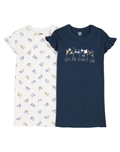 Комплект из 2 ночных рубашек с кошачьим принтом синий La redoute collections