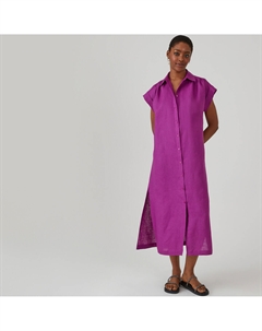 Длинное льняное платье-рубашка фиолетовый La redoute collections