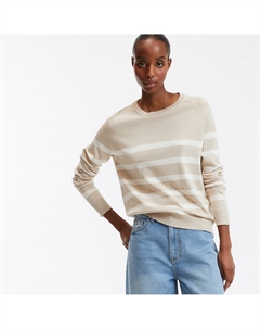 Пуловер базовый с круглым вырезом длинными рукавами принтом в полоску бежевый La redoute collections