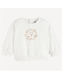 Свитшот с круглым вырезом застежкой на кнопки сзади и принтом лев бежевый Laredoute