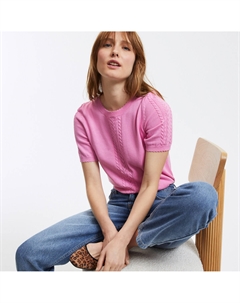 Пуловер с круглым вырезом и короткими рукавами розовый Laredoute