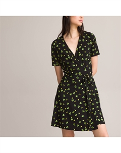 Платье короткое с запахом короткие рукава с принтом  черный La redoute collections