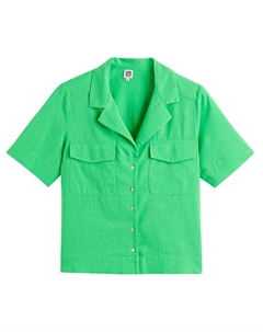 Рубашка с пиджачным воротником изо льна и хлопка зеленый La redoute collections