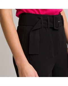 Брюки-дудочки с ремешком черный La redoute collections