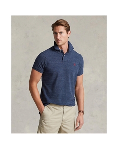 Рубашка-поло зауженного кроя из хлопка пике синий Polo ralph lauren